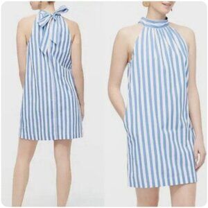 J Crew Womens Dress Sz 6 Blue White Stripe Tie Neck Bow Back Mini Shift Preppy